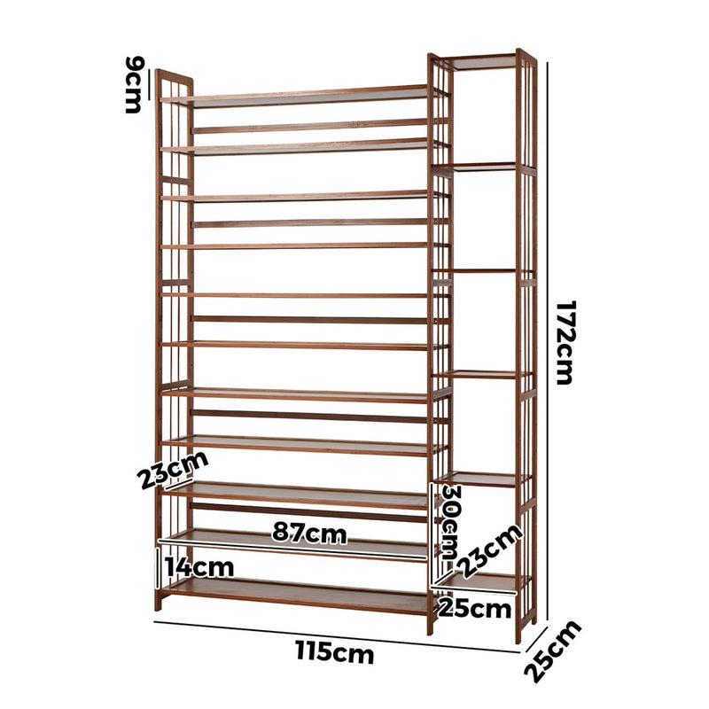 Oikiture Shoe Rack Bamboo Stand 11 Shelves with Boots Storage Brown