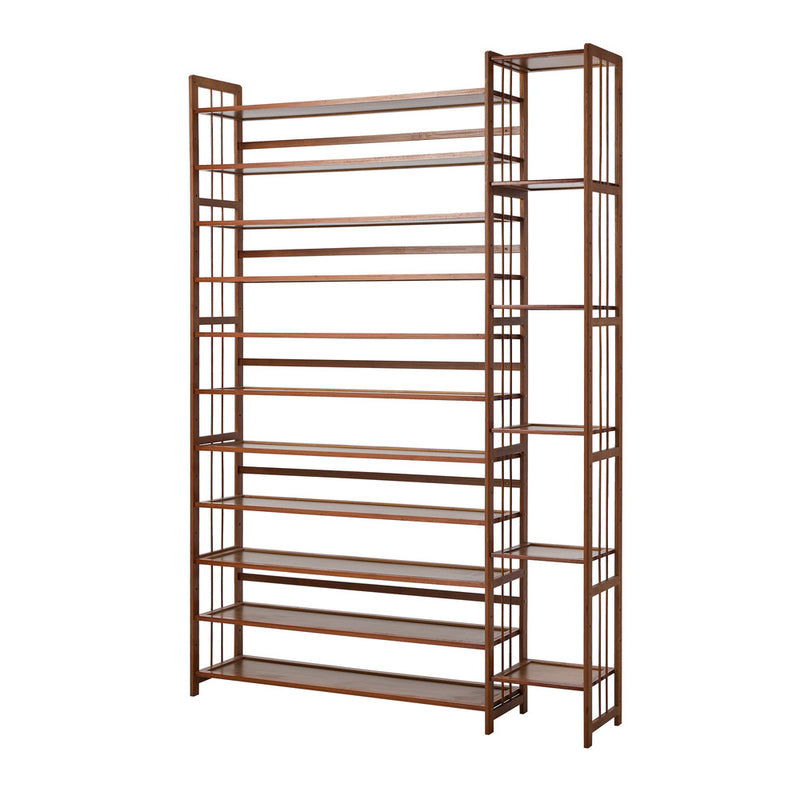 Oikiture Shoe Rack Bamboo Stand 11 Shelves with Boots Storage Brown