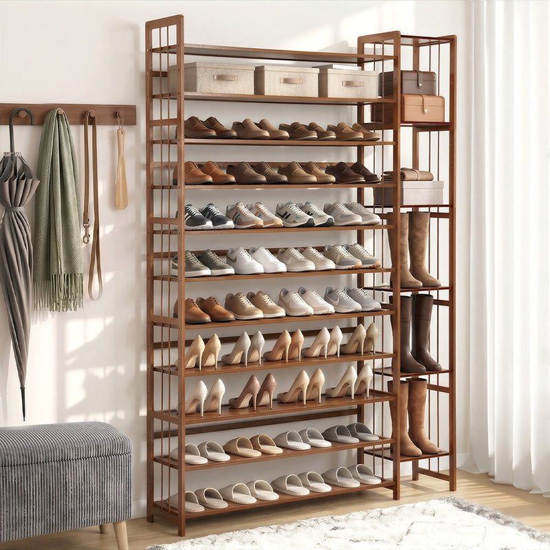 Oikiture Shoe Rack Bamboo Stand 11 Shelves with Boots Storage Brown