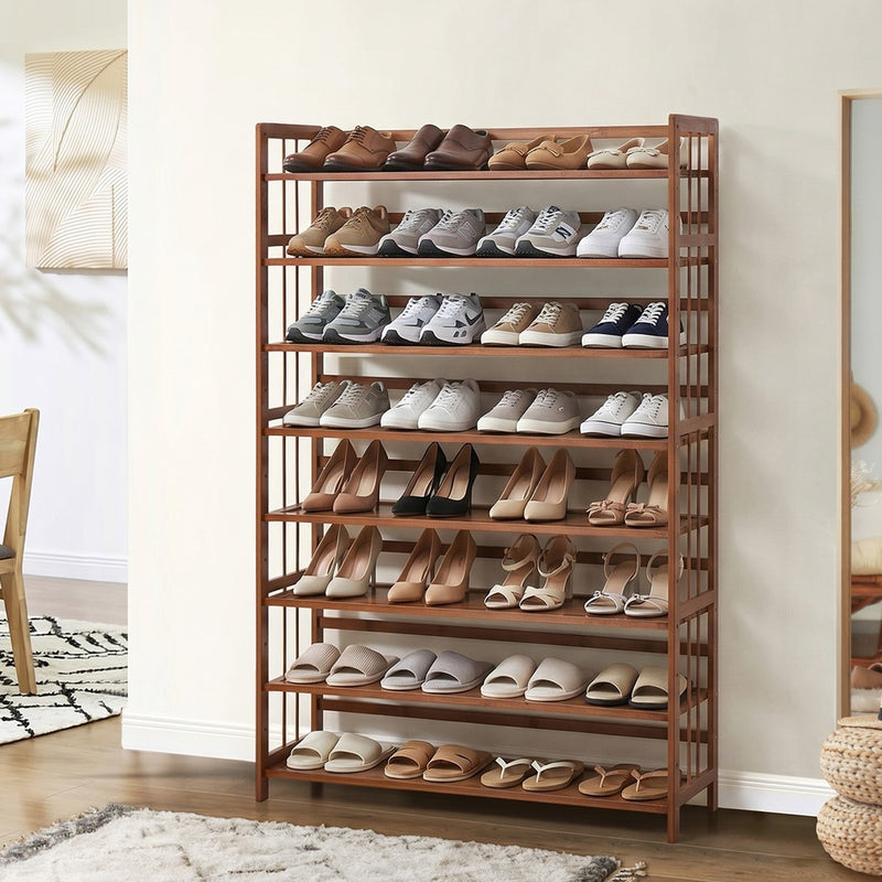 Oikiture Shoe Rack Storage Organizer Bamboo Stand 8 Shelves Brown