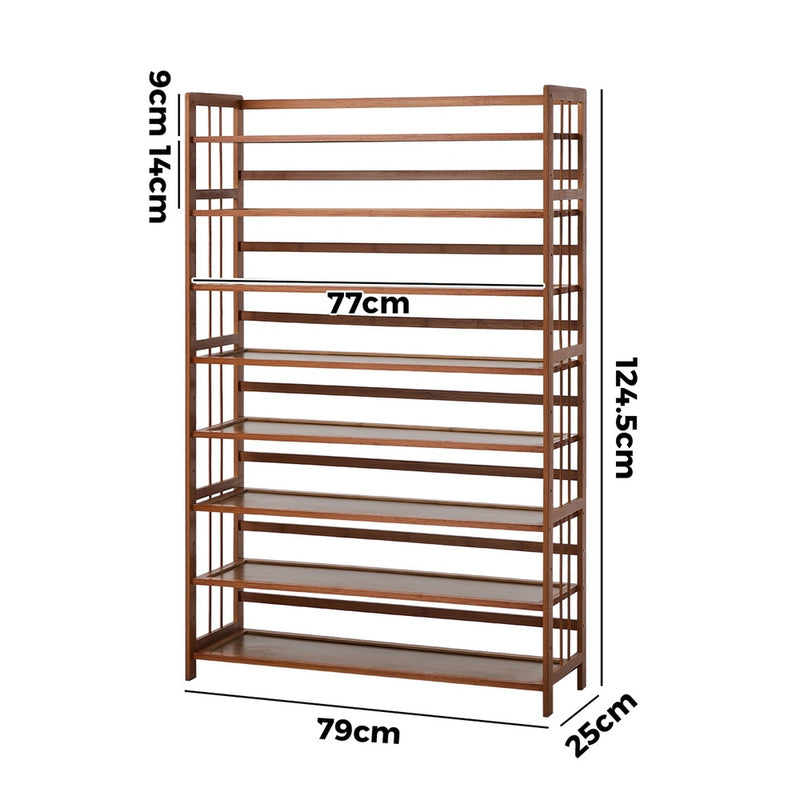 Oikiture Shoe Rack Storage Organizer Bamboo Stand 8 Shelves Brown