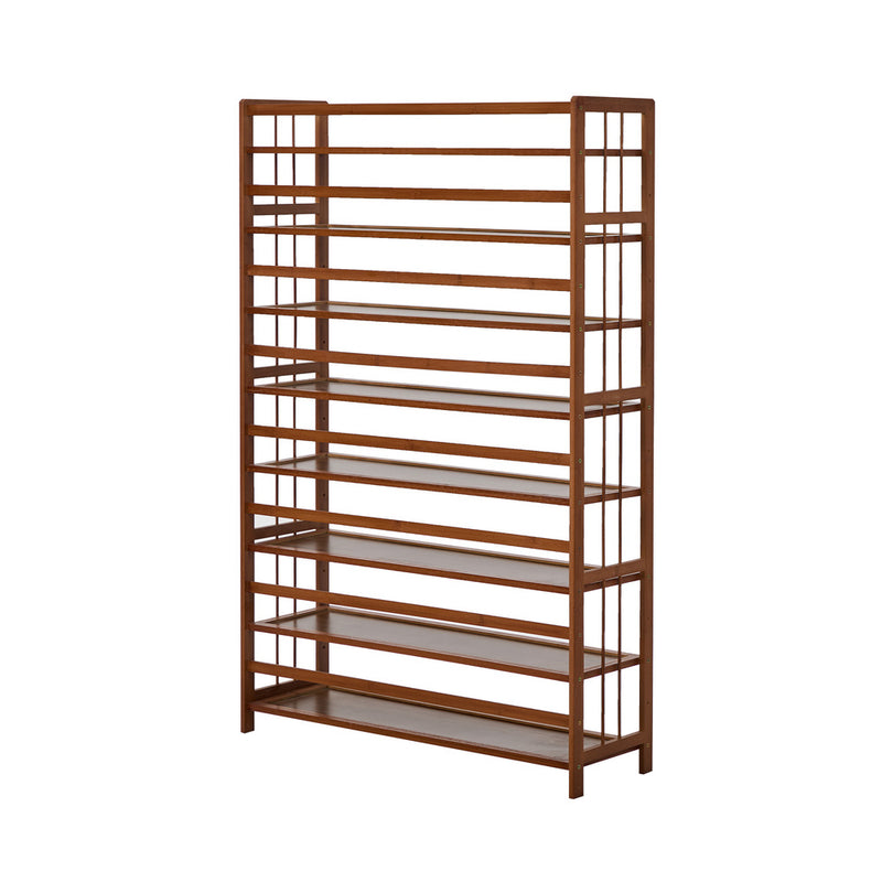 Oikiture Shoe Rack Storage Organizer Bamboo Stand 8 Shelves Brown
