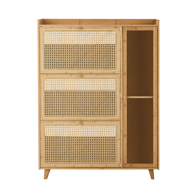 Oikiture Bamboo Shoe Storage Cabinet 3 Compartments Natural