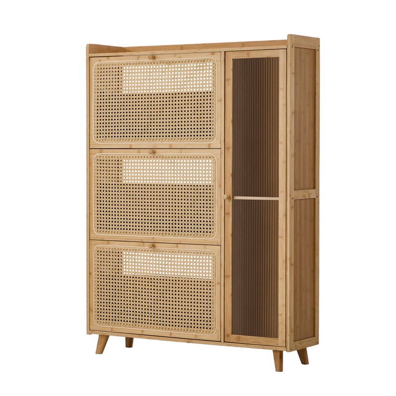 Oikiture Bamboo Shoe Storage Cabinet 3 Compartments Natural