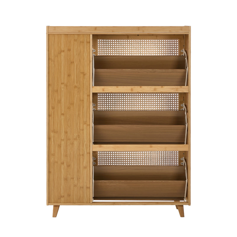 Oikiture Bamboo Shoe Storage Cabinet 3 Compartments Natural