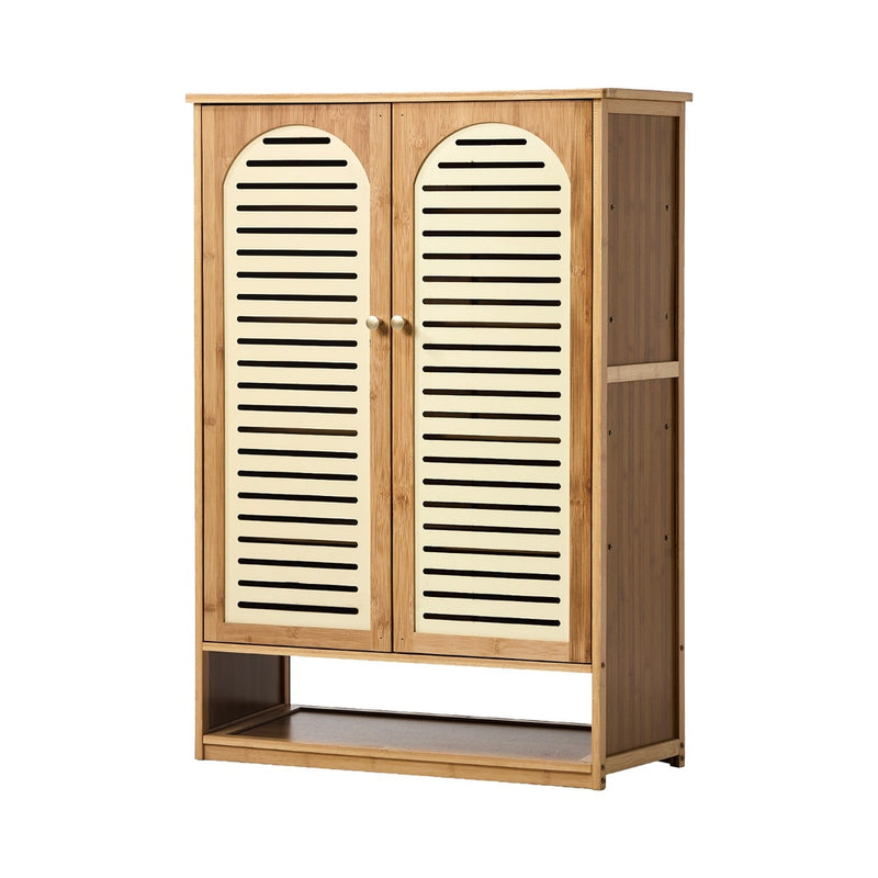 Oikiture Shoe Storage Cabinet 2 Doors Bamboo Shoe Shelf Beige