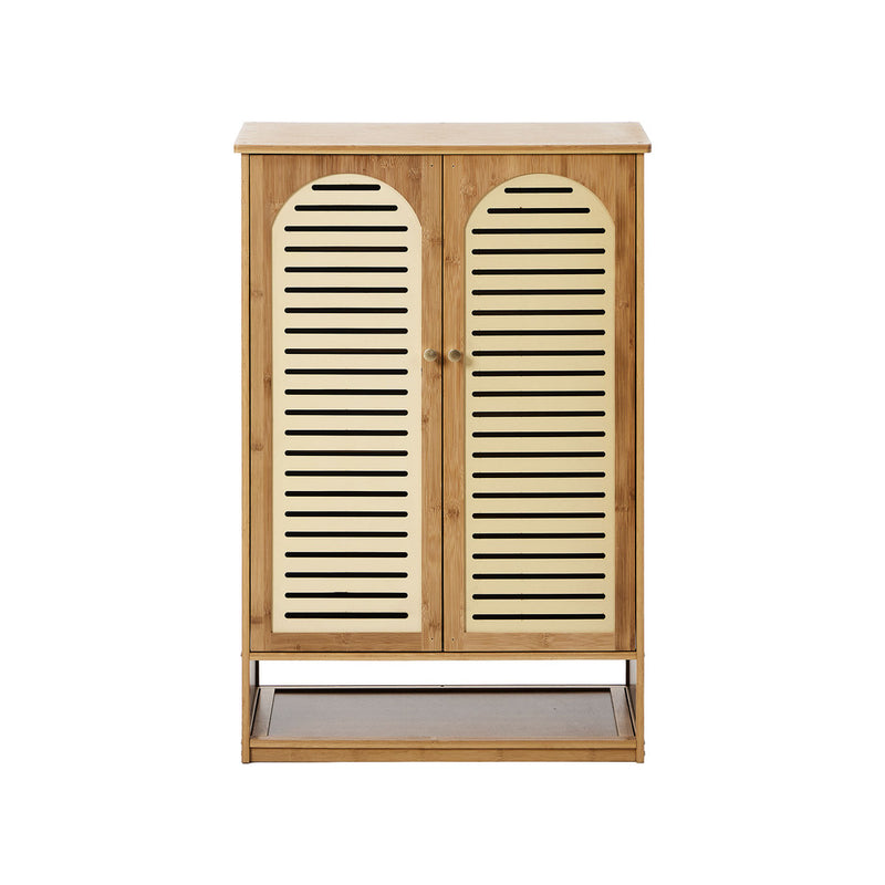 Oikiture Shoe Storage Cabinet 2 Doors Bamboo Shoe Shelf Beige
