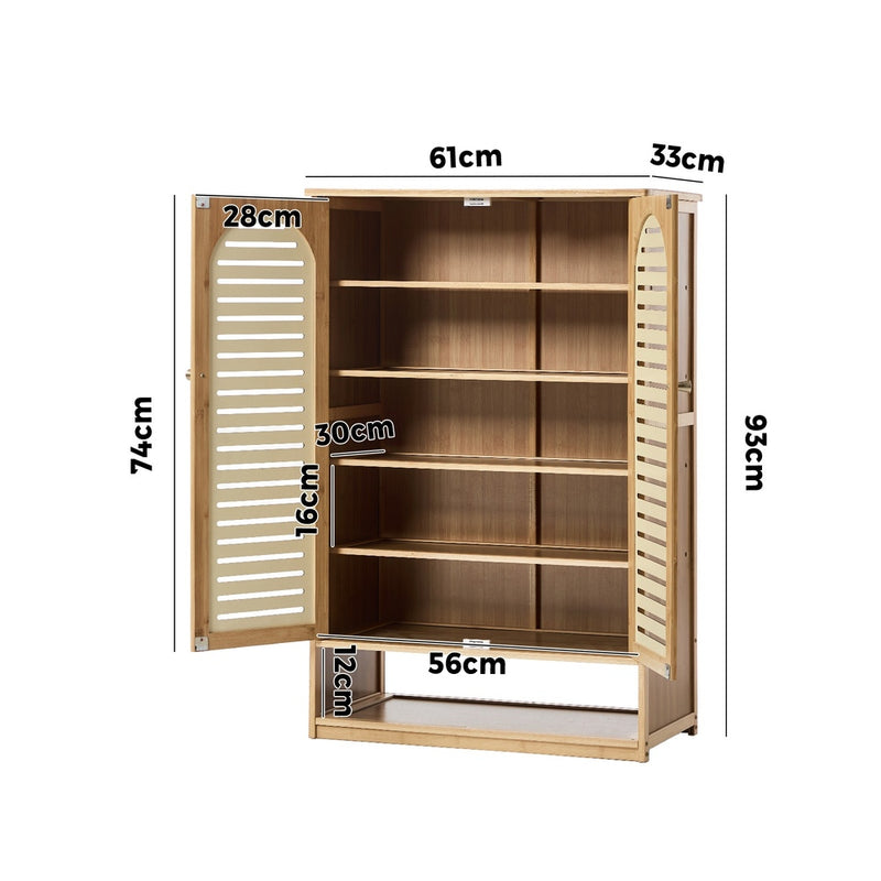 Oikiture Shoe Storage Cabinet 2 Doors Bamboo Shoe Shelf Beige