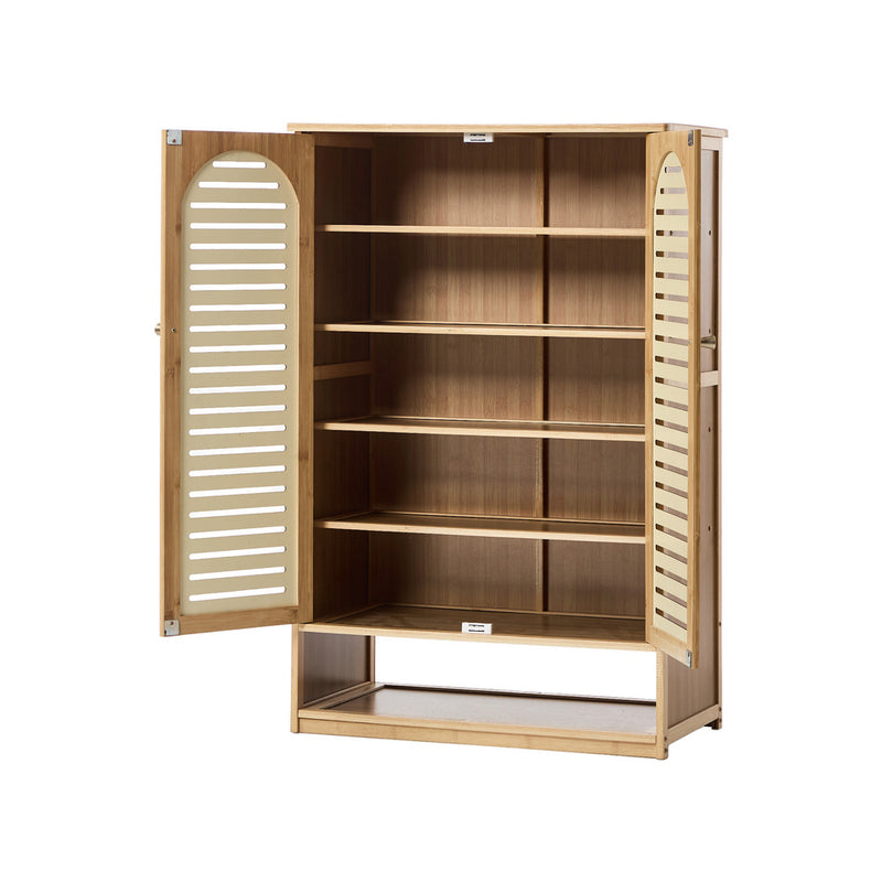 Oikiture Shoe Storage Cabinet 2 Doors Bamboo Shoe Shelf Beige