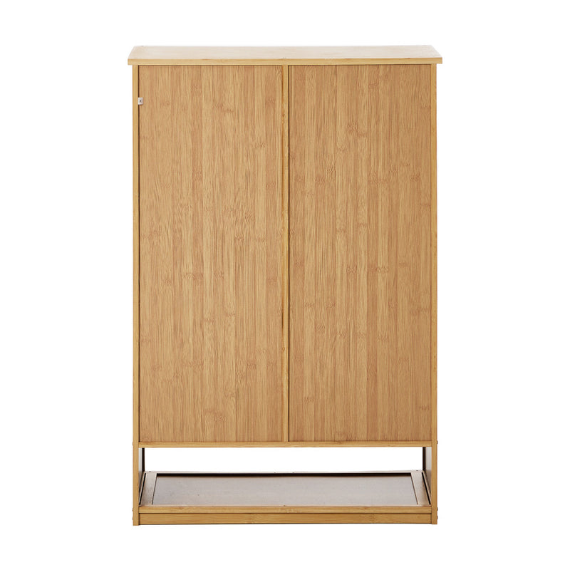 Oikiture Shoe Storage Cabinet 2 Doors Bamboo Shoe Shelf Beige