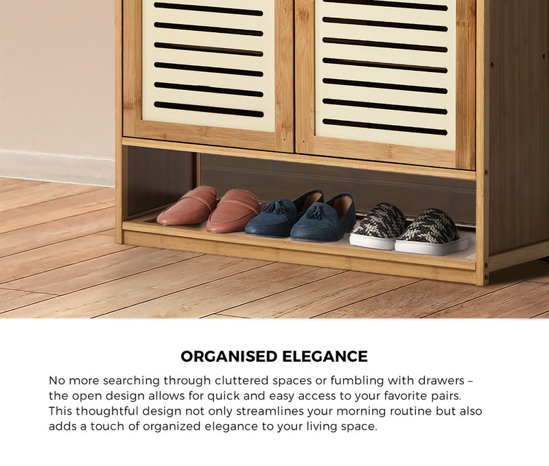Oikiture Shoe Storage Cabinet 2 Doors Bamboo Shoe Shelf Beige