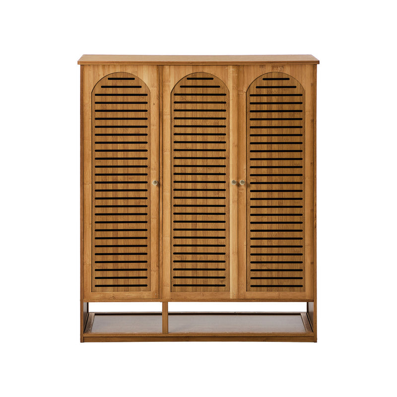 Oikiture Shoe Storage Cabinet 3 Doors Bamboo Shoe Shelf Brown