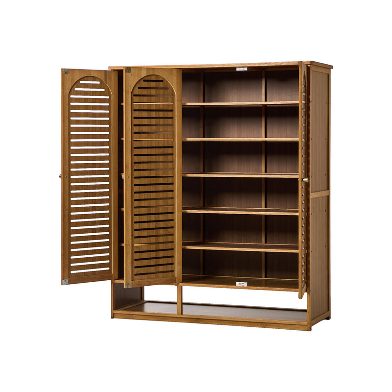 Oikiture Shoe Storage Cabinet 3 Doors Bamboo Shoe Shelf Brown