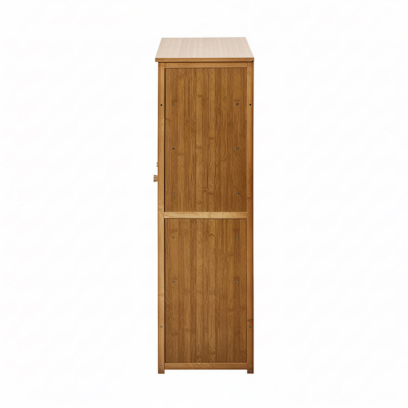 Oikiture Shoe Storage Cabinet 3 Doors Bamboo Shoe Shelf Brown