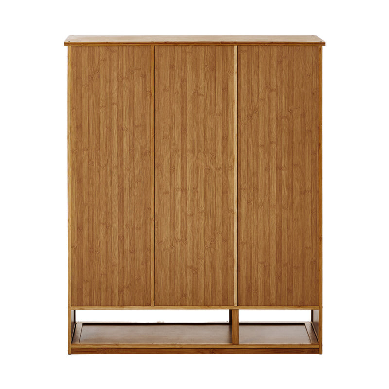 Oikiture Shoe Storage Cabinet 3 Doors Bamboo Shoe Shelf Brown