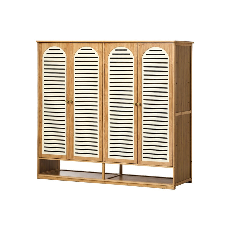 Oikiture Shoe Storage Cabinet 4 Doors Bamboo Shoe Shelf Beige