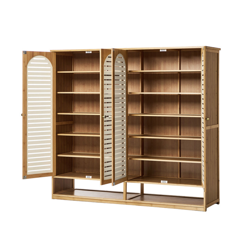 Oikiture Shoe Storage Cabinet 4 Doors Bamboo Shoe Shelf Beige