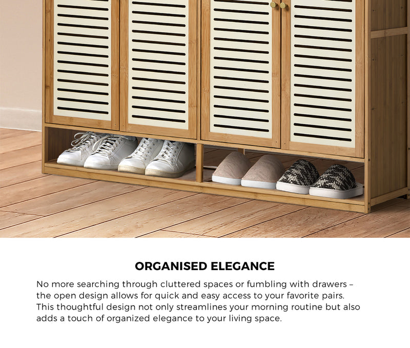 Oikiture Shoe Storage Cabinet 4 Doors Bamboo Shoe Shelf Beige