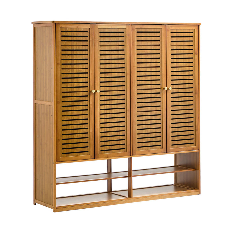 Oikiture Shoe Storage 4 Doors with 2 Bottom Shelf Brown