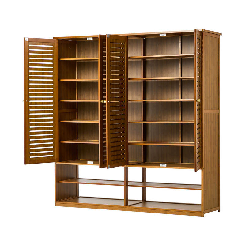 Oikiture Shoe Storage 4 Doors with 2 Bottom Shelf Brown