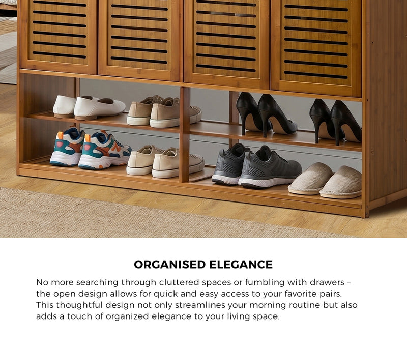 Oikiture Shoe Storage 4 Doors with 2 Bottom Shelf Brown