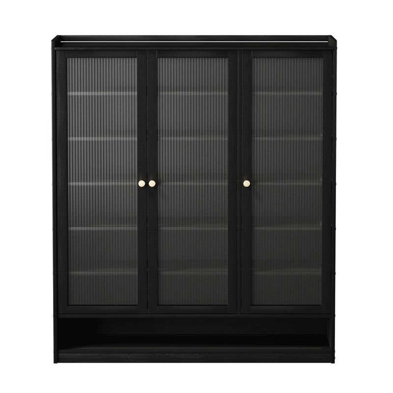 Oikiture Shoe Cabinet 3 Doors Shelf Black