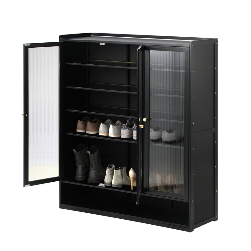 Oikiture Shoe Cabinet 3 Doors Shelf Black