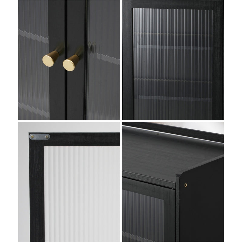 Oikiture Shoe Storage Cabinet 4 Doors Shelf Black