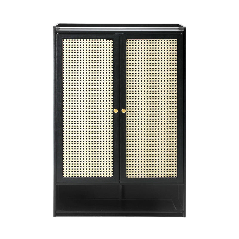 Oikiture Shoe Storage Cabinet 2 Doors Rattan Black