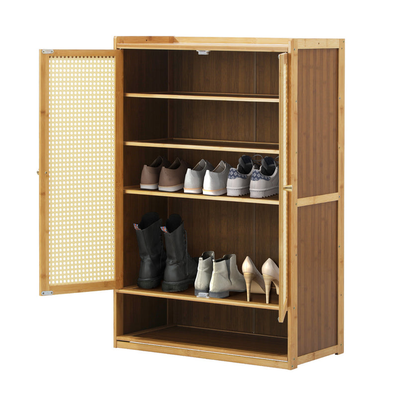 Oikiture Shoe Storage Cabinet 2 Doors Rattan Natural