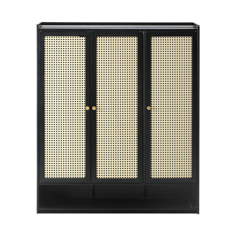 Oikiture Shoe Storage Cabinet 3 Doors Rattan Style
