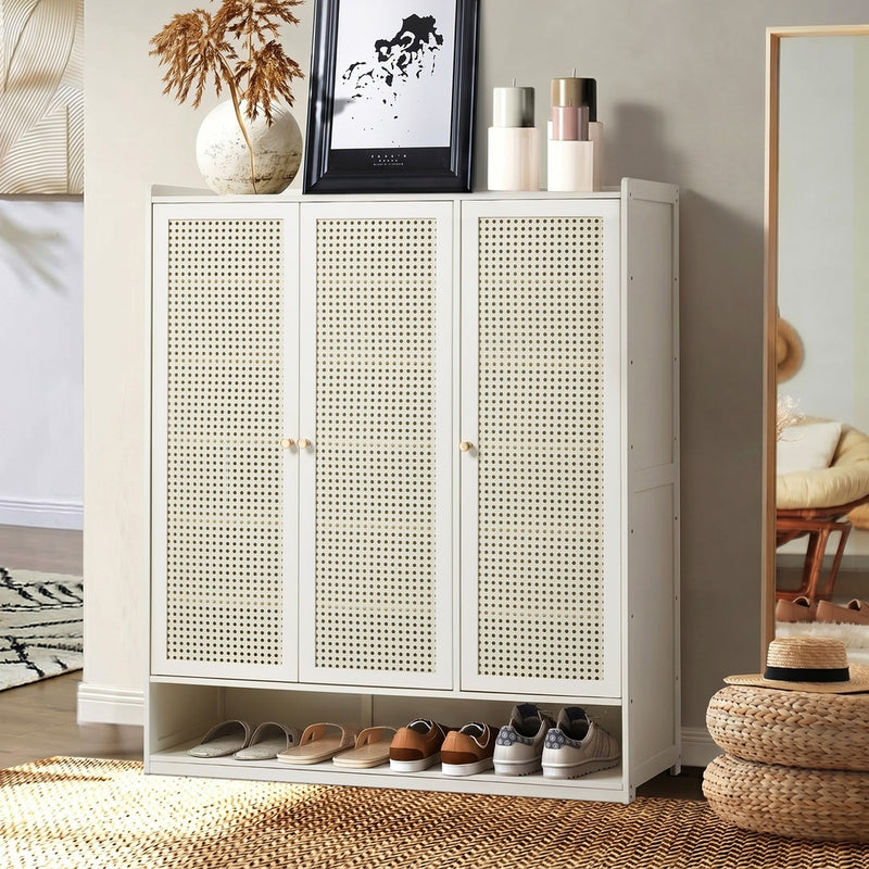 Oikiture Shoe Storage Cabinet 7 Tier Shelf Rattan White
