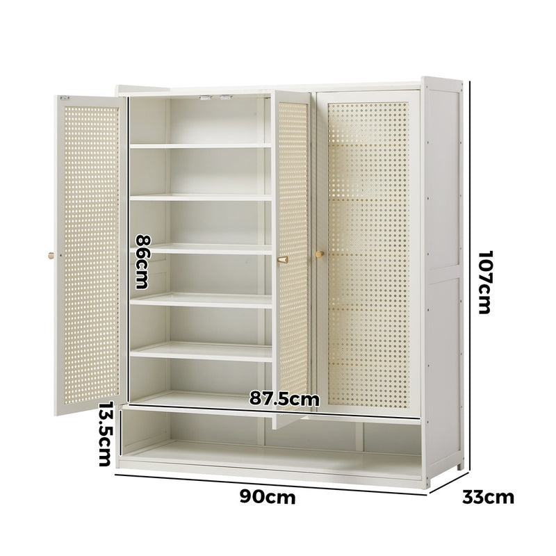 Oikiture Shoe Storage Cabinet 7 Tier Shelf Rattan White
