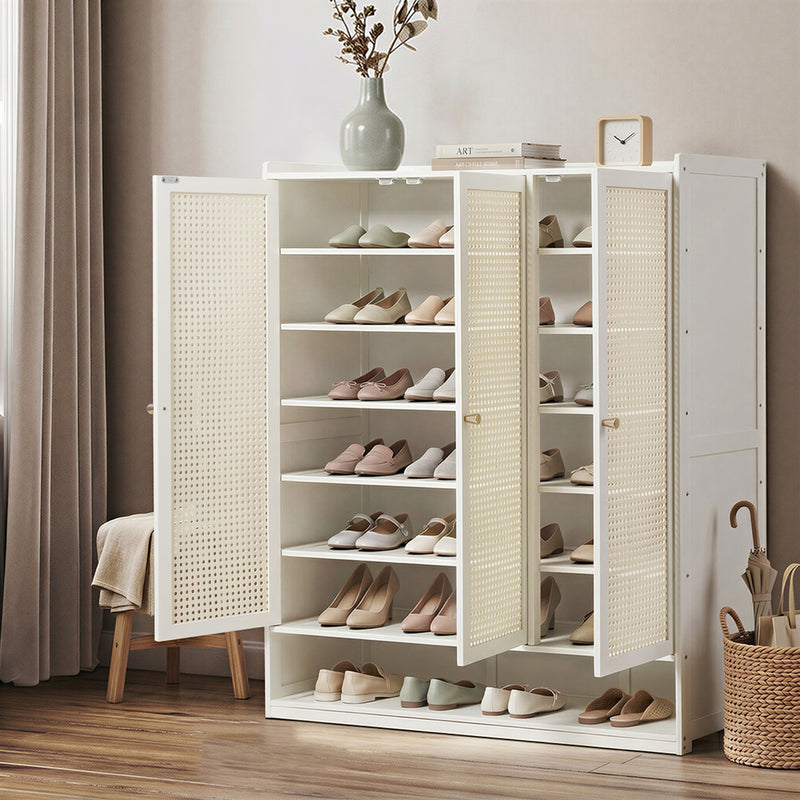 Oikiture Shoe Storage Cabinet 7 Tier Shelf Rattan White