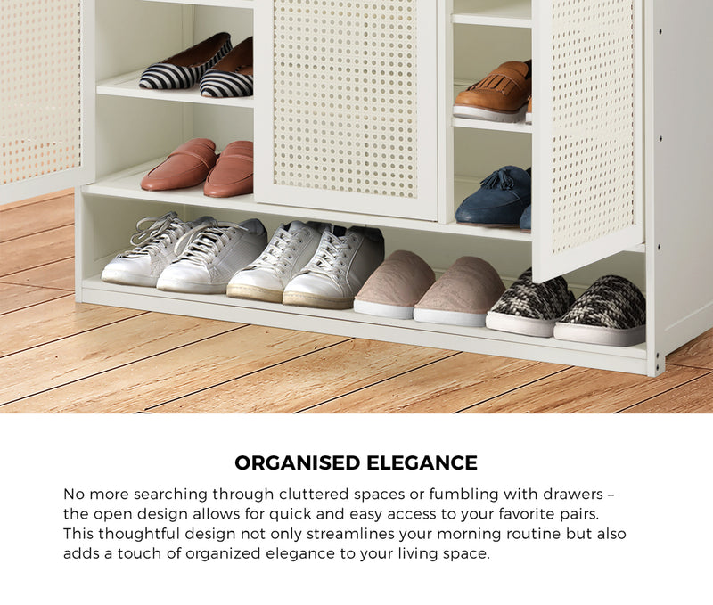 Oikiture Shoe Storage Cabinet 7 Tier Shelf Rattan White