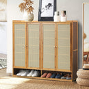 Oikiture Shoe Storage Cabinet 4 Doors Rattan Brown