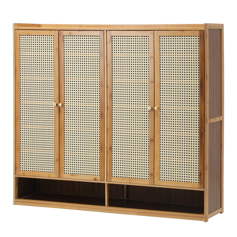 Oikiture Shoe Storage Cabinet 4 Doors Rattan Brown