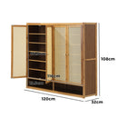 Oikiture Shoe Storage Cabinet 4 Doors Rattan Brown
