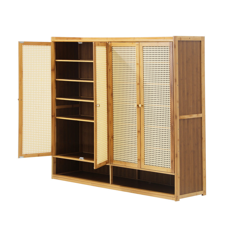 Oikiture Shoe Storage Cabinet 4 Doors Rattan Brown