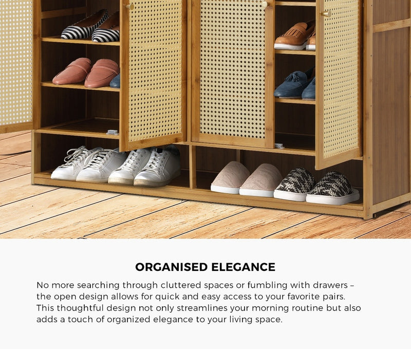 Oikiture Shoe Storage Cabinet 4 Doors Rattan Brown