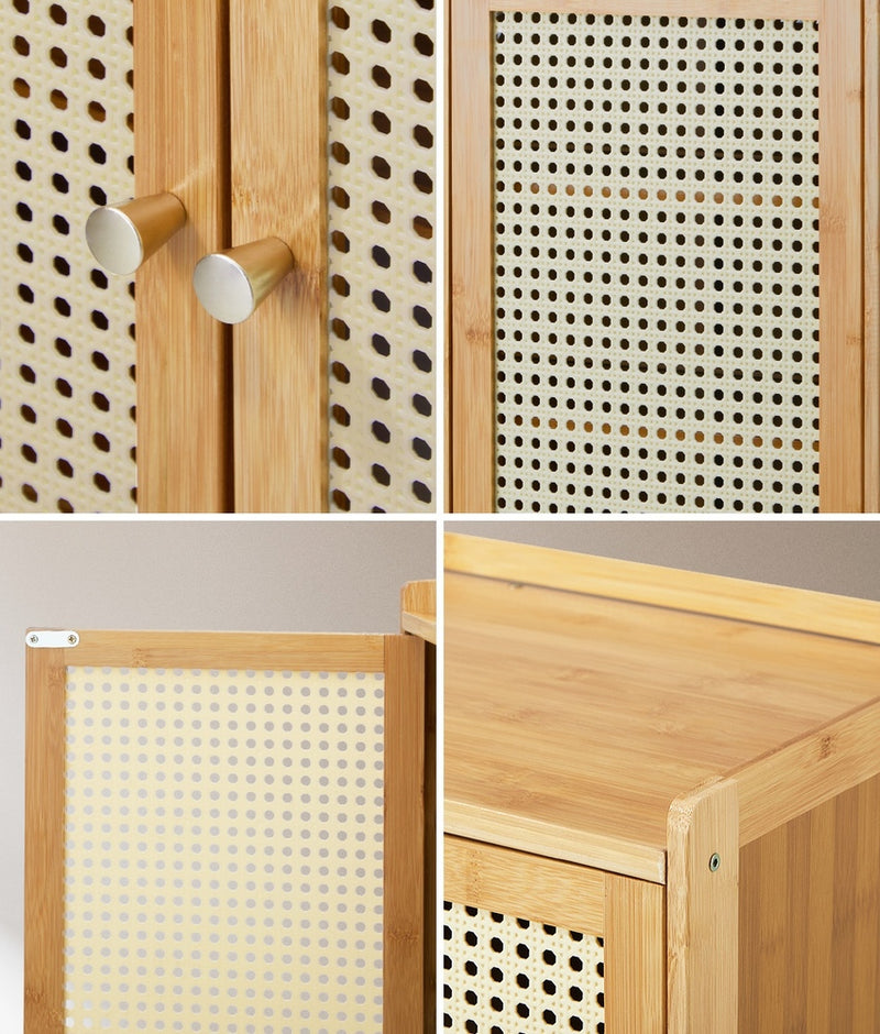 Oikiture Shoe Storage Cabinet 4 Doors Rattan Brown
