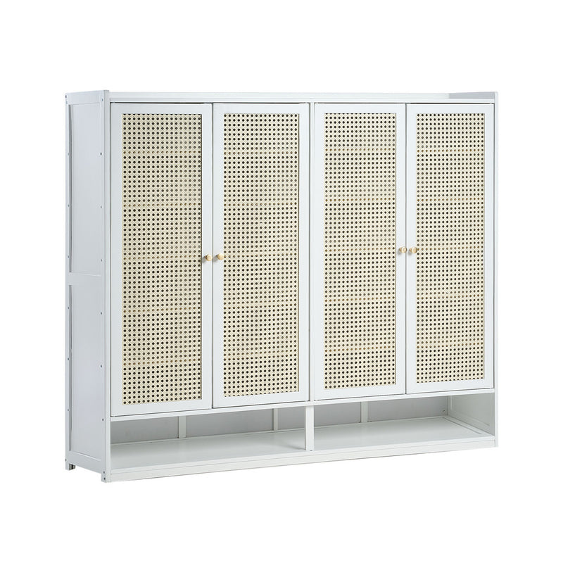 Oikiture Shoe Rack Storage Cabinet Organiser 4 Doors Rattan White