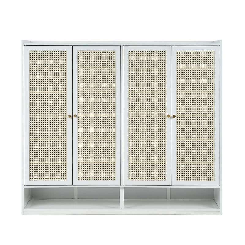 Oikiture Shoe Rack Storage Cabinet Organiser 4 Doors Rattan White