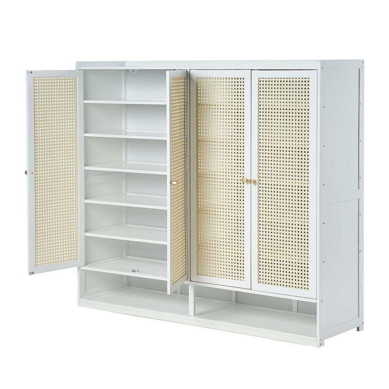 Oikiture Shoe Rack Storage Cabinet Organiser 4 Doors Rattan White