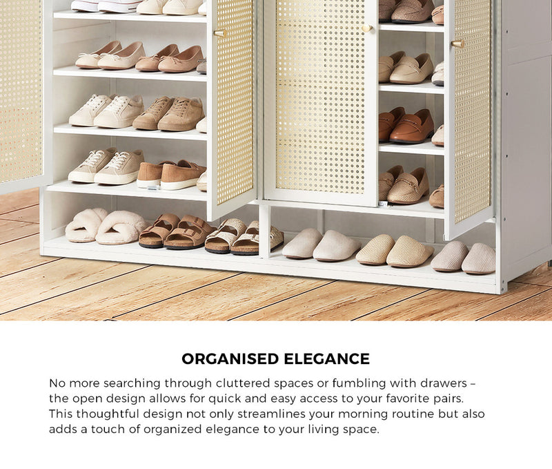 Oikiture Shoe Rack Storage Cabinet Organiser 4 Doors Rattan White