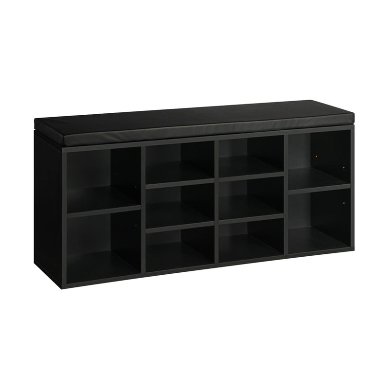 Oikiture Shoe Bench 105cm with Leather Seat Black