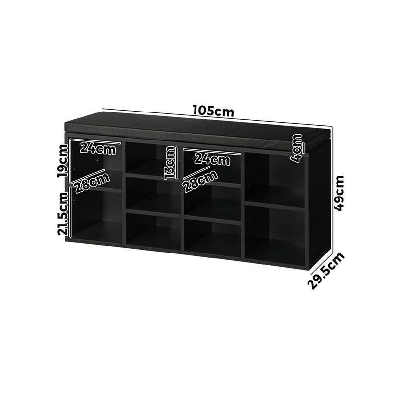 Oikiture Shoe Bench 105cm with Leather Seat Black