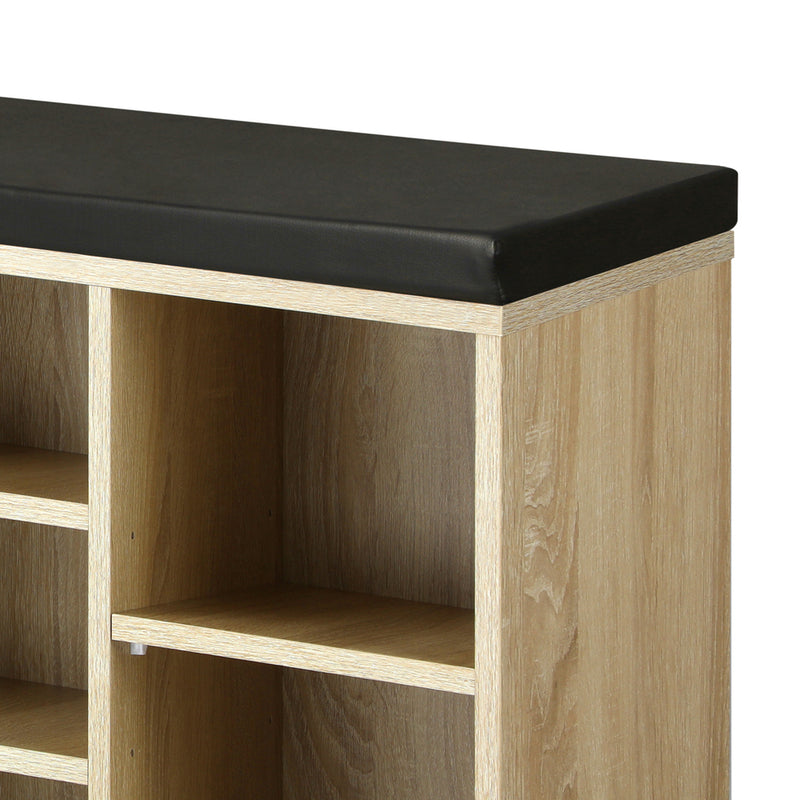 Oikiture Shoe Bench 105cm with Leather Seat Black&Wooden
