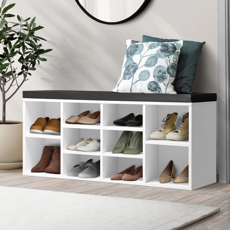 Oikiture Shoe Bench 105cm with Leather Seat Black&White
