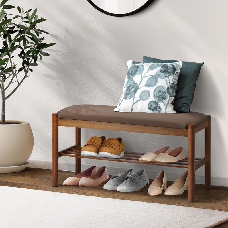 Oikiture Shoe Bench Bamboo Shoes Rack Cabinet Shelf Stool 80cm